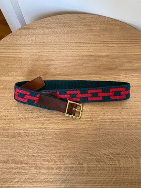 RARE Coach Belt Size 34 Wool Surcingle Green Red Chain Link Pattern Brass